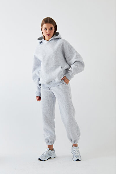 Gia Collection Σετ αθλητικής φόρμας Oversize Unisex Γκρι Μελανζέ – Βασικό, 3-...