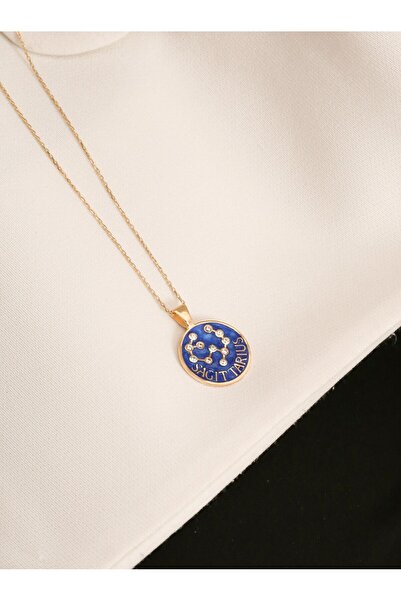 LİNOVE JEWELLERY Gümüş Mineli Yay Burcu Kolye 925 Ayar Gümüş Gold Kaplamalı Y...