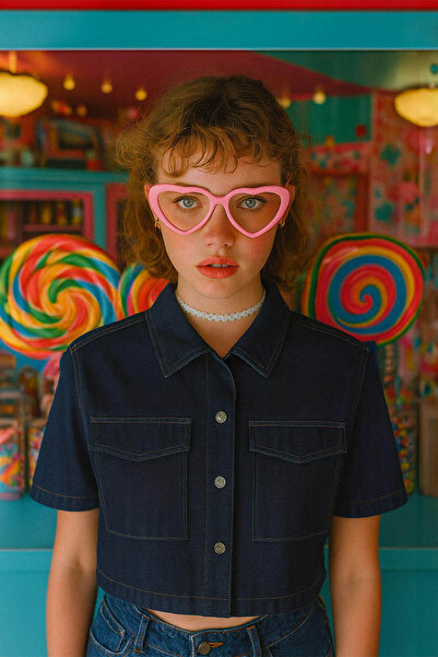 BANNY JEANS Kadın Regular Fit Cepli Lacivert Crop Jean Gömlek