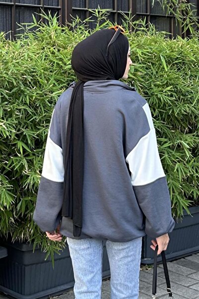 lamelif Φούτερ με μισό φερμουάρ και λεπτομέρεια με ανάγλυφο γράμμα ανθρακί