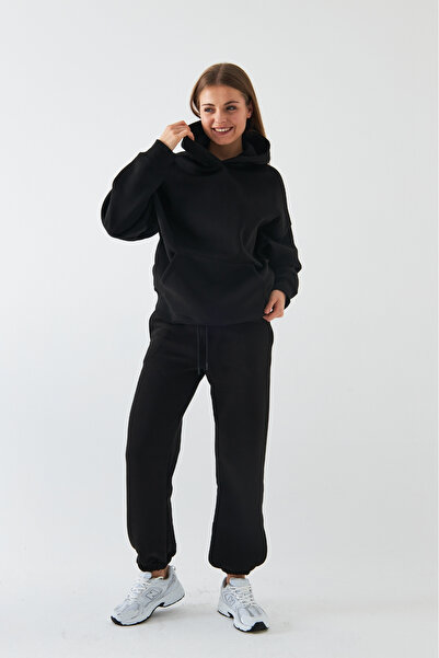 Gia Collection Σετ αθλητικών φούτερ Unisex Oversize Μαύρο – Basic, 3-κλωνο ρι...