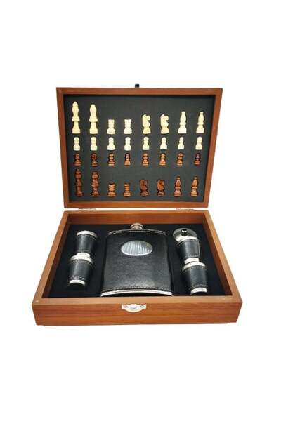 velve Комплект за напитки GivesDrink за мъже, шахматни фигури, термос, 4 чаши...