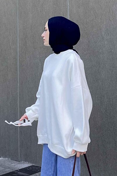 lamelif Jasmin Crew Neck oversized Φούτερ Λευκό