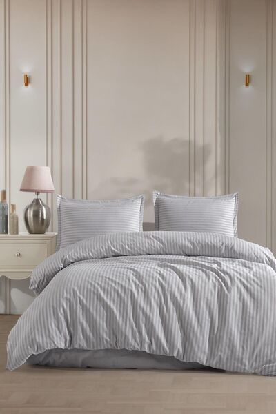 VAROL طقم غطاء لحاف مزدوج مخطط من القطن المرن