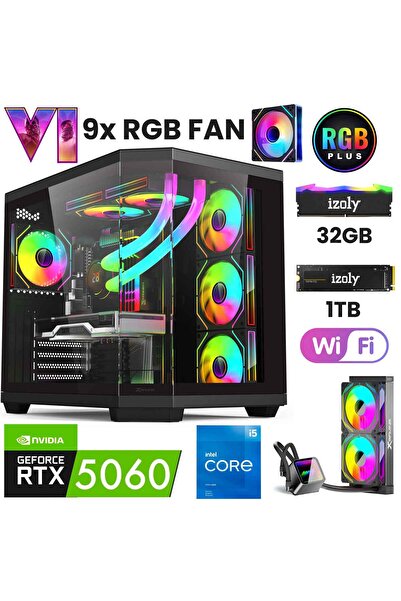 IZOLY GTA 18X i5 14400F 32GB DDR5 1TB M.2 NVMe RTX5060 8GB 240mm Sıvı Soğutma...