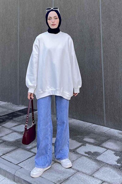 lamelif Jasmin Crew Neck oversized Φούτερ Λευκό