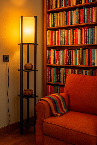 ARTILED Modern Metal Gövdeli-Raflı Dekoratif Ayaklı Lambader – 22x22x145