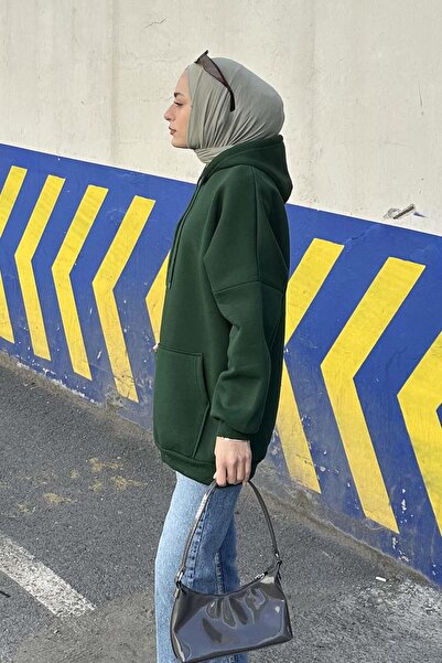 lamelif Φούτερ με τρεις ράβδους καγκουρό σε πράσινο σμαραγδί
