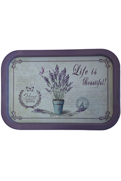 PUFO Life is Beautiful metal tray plate for serving dessert, cakes, appetizers, 34 x 23 cm