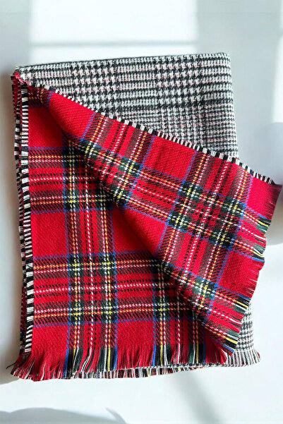 BAHELS Double Sided Plaid Pattern Puffy Wool Scarf Shawl