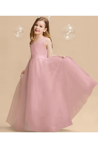 Tomac Kız Çocuk Pudra Kruvaze Yaka Elbise