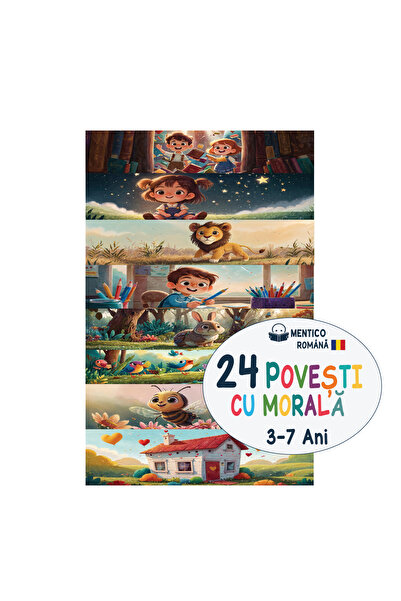 Mentico Set 24 Povești Educative Pentru Copii (3–7 ani) – Set De Fișe Cartona...