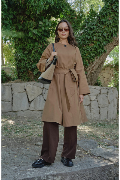Fatma Atasoy Premium Mocha Pelerin Trençkot