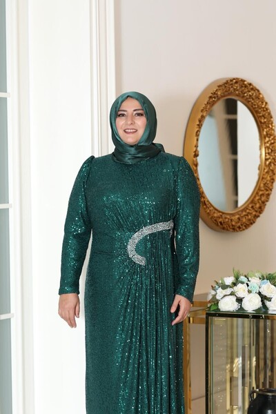 emsale Nilay Yeşil Tesettür Abiye – Düğün, Nişan ve Davet Elbisesi