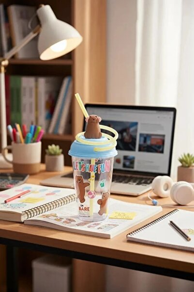 Miniso We Bare Bears Lisanslı Döndürülen Pipetli Plastik Bardak