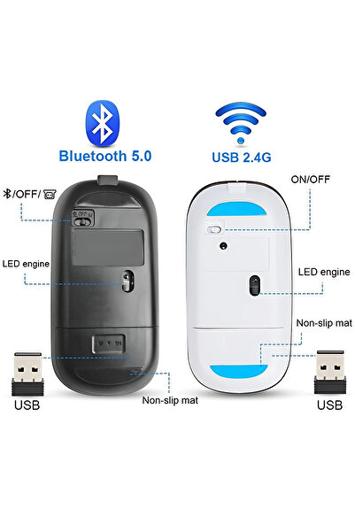 DailyTech Şarj Edilebilir Kablosuz Led Işıklı Sessiz Optik Mouse