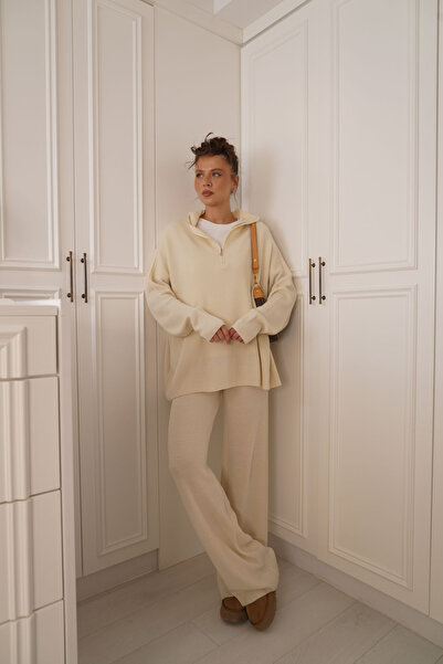 SeninOlsun Ekru Fitilli Triko Takım