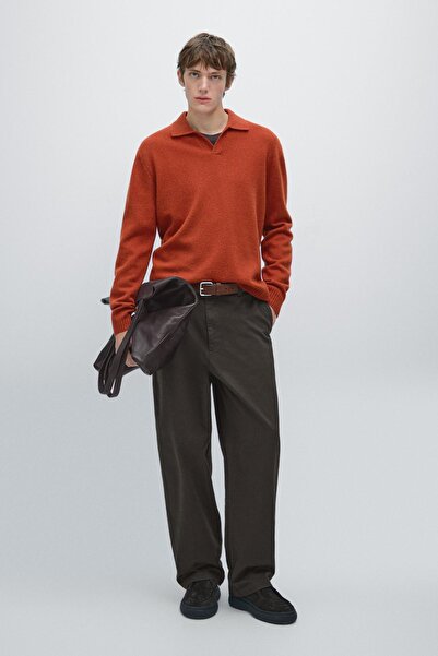 Massimo Dutti Yün karışımlı V yaka polo yaka kazak