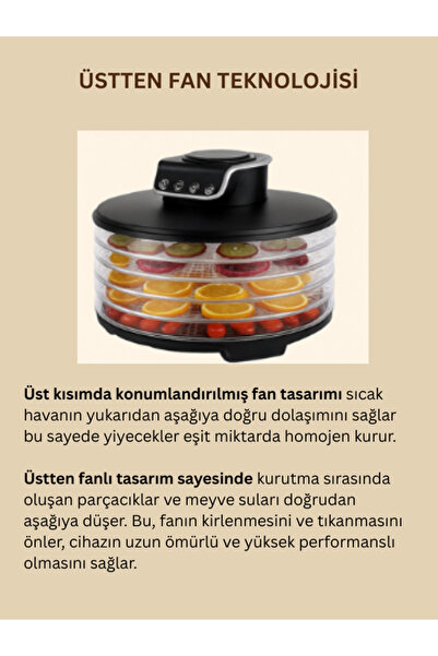 VICOA VFD 1205 Meyve Kurutma Makinesi- Zaman Ayarlı Sebze Meyve Et Kurutucu