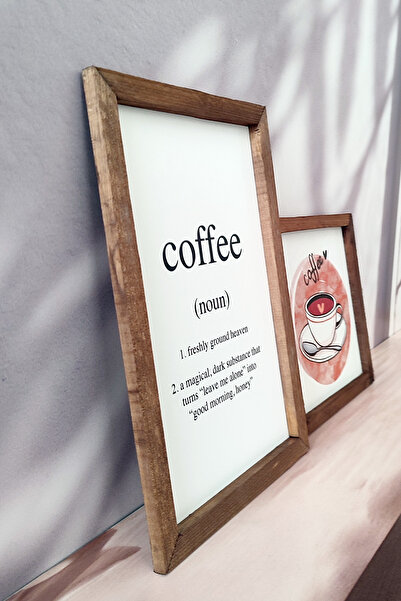 Wooden Factory Coffee Noun Cup Wooden Frame Set of 2 Paintings