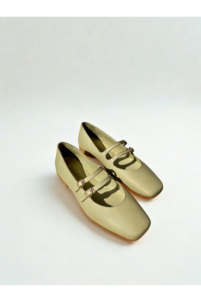SALDA Genuine Leather Women's Water Green Mary Jane Ballet Flats - Handmade Daily Comfortable Shoes