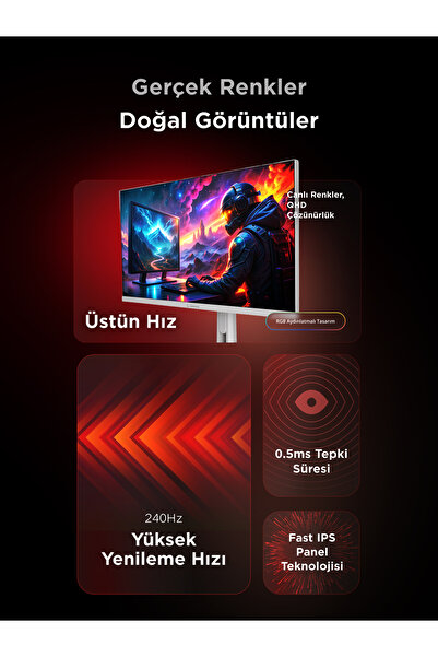 Rampage ELLIPSE EL27R240Q 27 240Hz 0.5ms BOE IPS QHD 2K Freesync/G-Sync RGB Pivot Beyaz Flat Oyuncu Monitörü