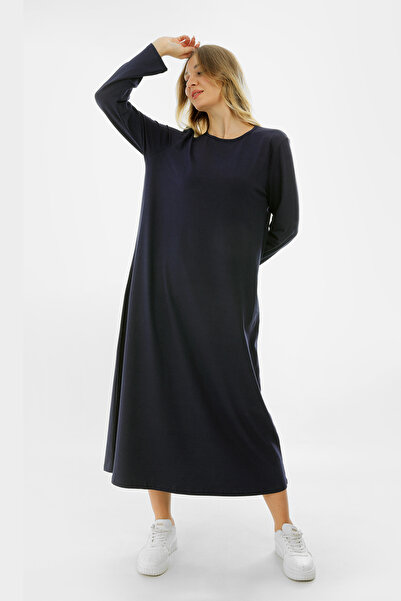 Almila Βαμβακερό μακρυμάνικο φόρεμα με λαιμόκοψη 2031