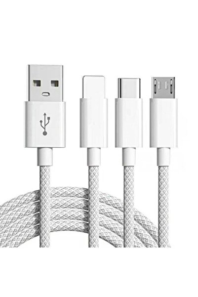 Timebox Data and Fast Charging Cable, 3 in 1, QC 3.0,66W, USB, Type-C, Lighting, Micro-USB, 1.2m, Gray