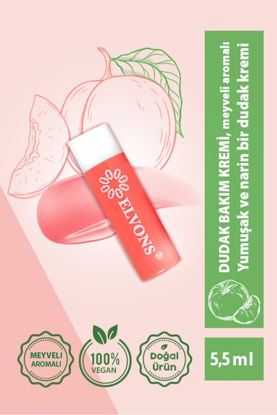 Elvons Lip Balm Dudak Bakım Kremi - Besleyici Ve Nemlendirici - Şeftali (E & ...