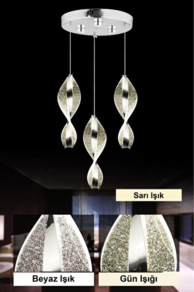 İstanbul Avize İstanbul Avize Mars 3'lü Gümüş Kumandalı Led 3 Renk Modern Ledli Avize