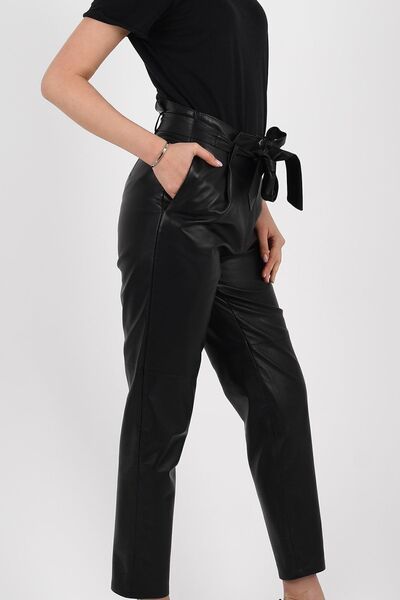 ALİN Mavi Kadın Siyah Yüksek Bel Konik Hakiki Deri Pantolon Beden Ölçüleri Görselde