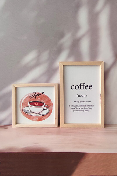 Wooden Factory Coffee Noun Cup Wooden Frame Set of 2 Paintings