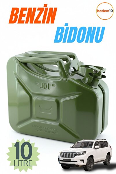 Badem10 Metal Akaryakıt Bidonu 10 Litre Benzin Mazot Taşıma Doldurma Depolama Bidonu Dayanıklı Metal Bidon