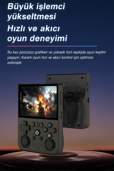 Retro Arcade R36 Pro El Oyun Konsolu 64GB TF Kart, 18000+ Yüklü Oyun, 3.5'' IPS Ekran Emülatör Konsolu