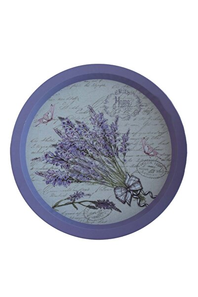 PUFO Round metal plate type tray Sweet home of lavender for serving dessert, cakes, appetizers, 33 cm