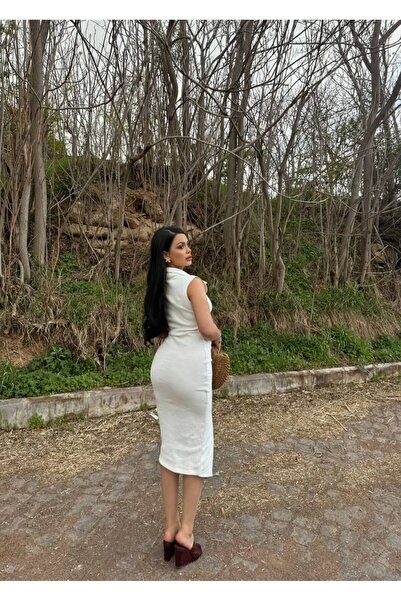 QUTTA Γυναικείο φόρεμα με λευκό γιακά πόλο με κουμπιά μηδενικό μανίκι