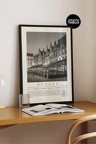 House Gorgeous Pictură înrămată monocromă din colecția World Cities din Bruges, Belgia