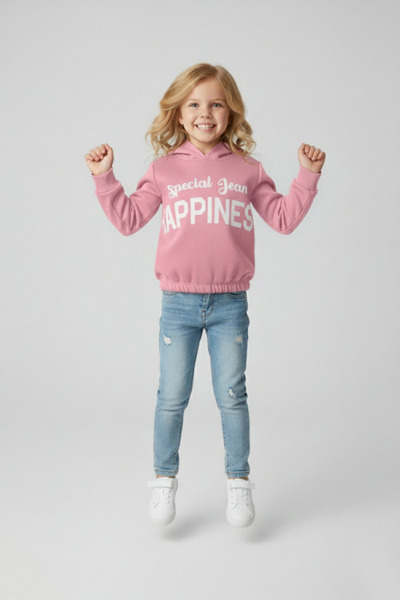 Ma Miss Armina سويت شيرت بناتي بغطاء للرأس مطبوع عليه Happiness