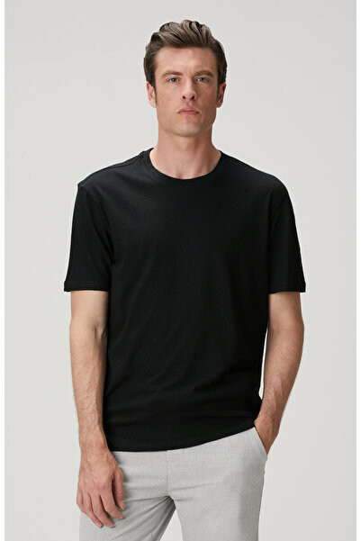 Network Siyah Keten Karışımlı T-shirt
