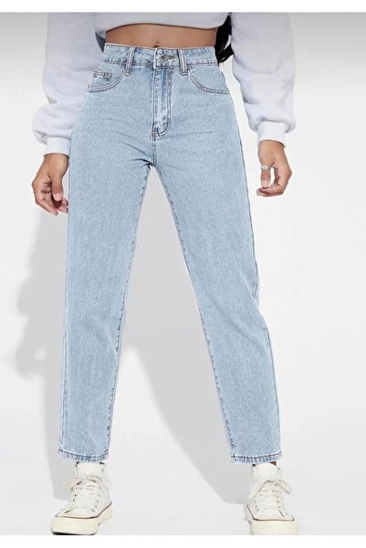 Asia Nicowomen's High Waist Blue Snow Wash Lycra Mom Jeans Boyfrend