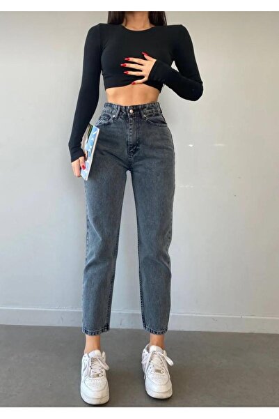 Asia Open Snowwash Boyfrend High Waist Mom Jeans