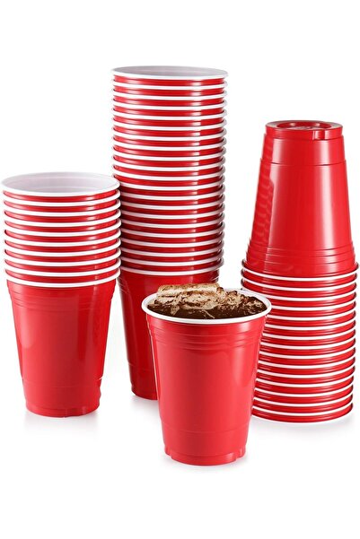 Genel Markalar 25 Adet Ikon Amerikan Parti Bardağı Kırmızı Plastik Tek Kullanımlık 16 Oz - 500 ml