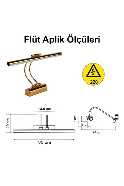 Merwish Flüt Aplik 35 cm LED Duvar Lambası 4000K Soft Beyaz Işık Gold