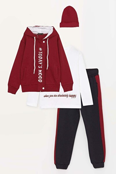 Riccotarz Boy - ClarEt REd HoodEd Tracksuit SEt with ModE TExt and StripE DEtail