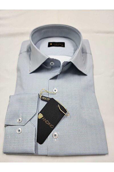 ANDINO Slimfit K.mavi İnce kareli Erkek gömlek Likralı Dar kesim yapısıyla AS043086-05