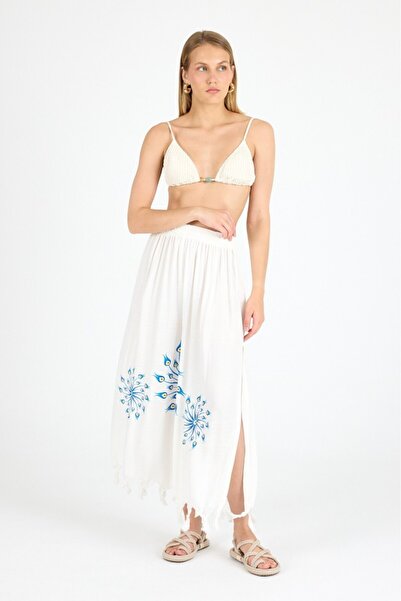 Mulberry Women's White Bamboo Trouser Skirt |   Beach & Pool & Daily Use
