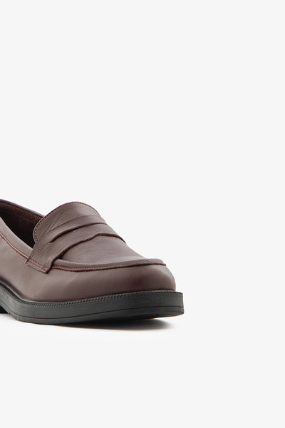 SAYL Bordo Hakiki Deri Makosen Ayakkabı Bağcıksız Kadın Günlük Ayakkabı