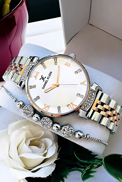 Daniel Klein Rhinestone Cutting Glass Waterproof Women Wristwatch Gold Color Steel Band Gift Bangle Dkby2038C1