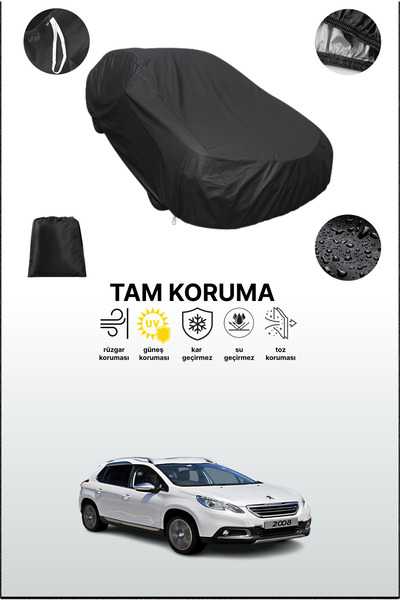 dokaca Siyah Peugeot 2008 2013 - 2016 Uyumlu Araba Brandası, Koruyucu Örtü, O...