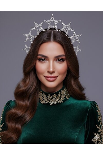 Happyline Yıldızlı after parti saç aksesuarı gelin tacı gelin aksesuarı toka kına gecesi gelin ürünleri